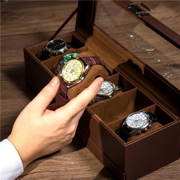 Watch Box for Men, 6 Slot Watch Display Case with Drawer - Picture 5 of 7